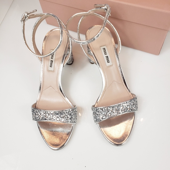 Miu miu glitter crystal block heel sandals - Picture 4 of 9